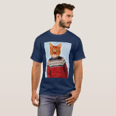 スキーのセーターを着た猫 Tシャツ (正面フル)