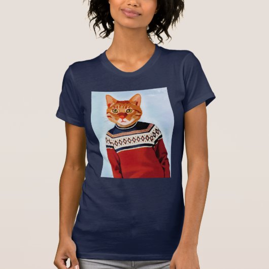 スキーのセーターを着た猫 Tシャツ (正面)