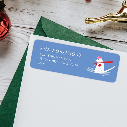 スキーの上の可愛いマウスMr. Mouski ラベル