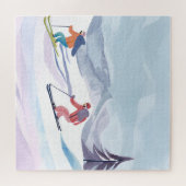 スキーの日 | 水彩冬の山 ジグソーパズル (横)