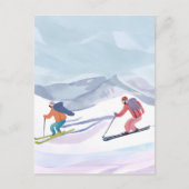スキーの日 | 水彩冬の山 ポストカード (正面)