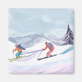 スキーの日 | 水彩冬の山 マグネット (正面)