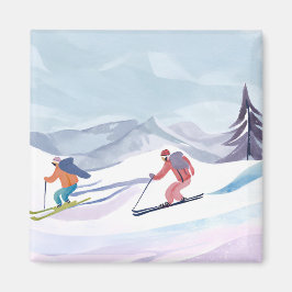 スキーの日 | 水彩冬マウンテンカード マグネット