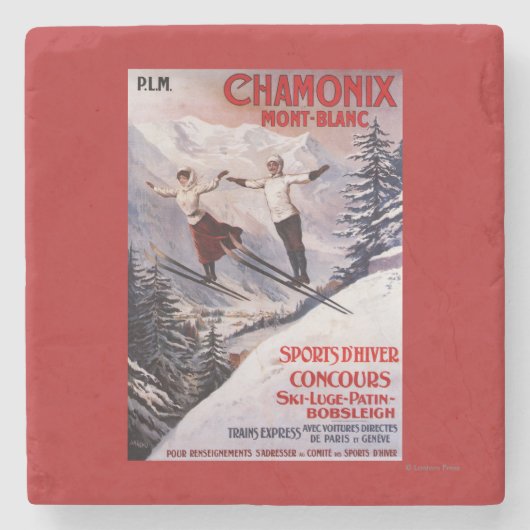 スキーの昇進ポスター ストーンコースター (正面)