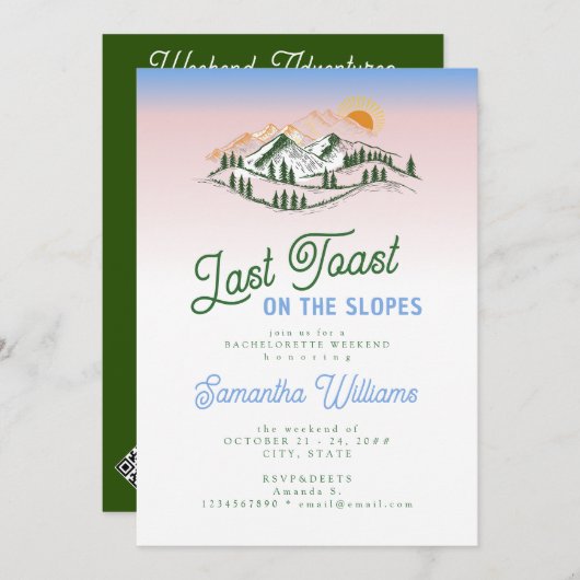 スキーの最後のトースト冬のバッハ週末 招待状 (正面/裏面)