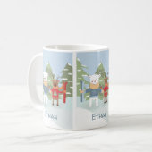 スキーの極熊とトナカイの子供のパーソナライズされたマグカップ コーヒーマグカップ (正面左)