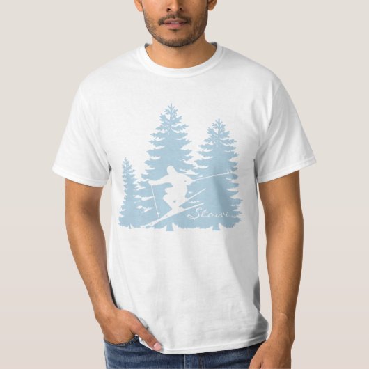 スキーの青いマツは個人化なります Tシャツ (正面)