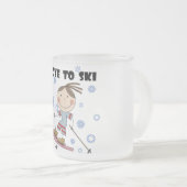 スキーへの愛-女の子のTシャツおよびギフト フロストグラスマグカップ (正面右)