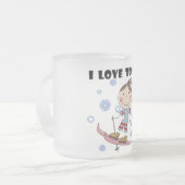 スキーへの愛-女の子のTシャツおよびギフト フロストグラスマグカップ (正面左)