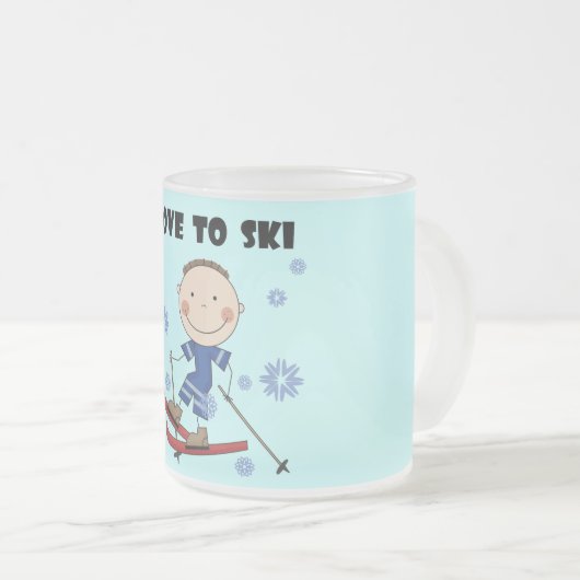 スキーへの愛-男の子のTシャツおよびギフト フロストグラスマグカップ (正面右)