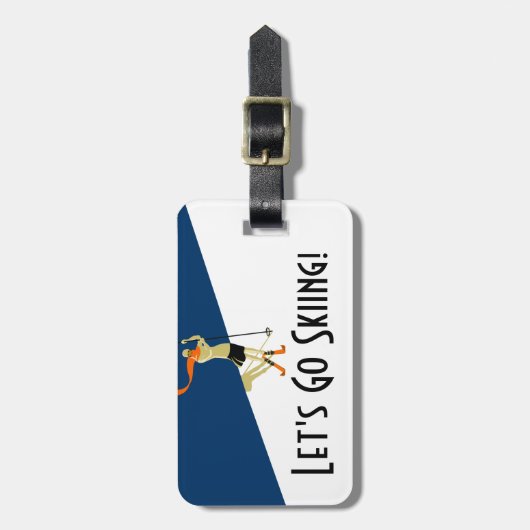 スキーをすることを行こう! ヴィンテージのデザインのスキーヤー ラゲッジタグ (正面縦)
