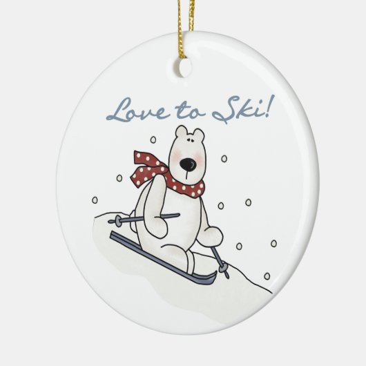 スキーをする白くま愛Tシャツおよびギフト セラミックオーナメント (左)