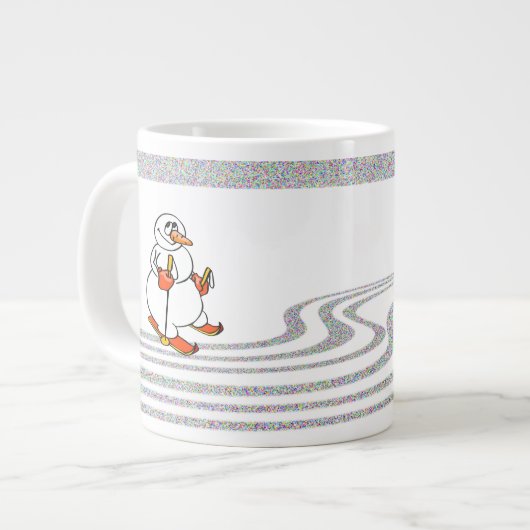 スキーをする雪だるま - ジャンボコーヒーマグカップ (正面左)