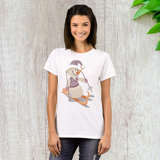 スキーをする雪だるま Tシャツ