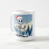 スキーを楽しむクリスマススケルトン  コーヒーマグカップ (正面左)