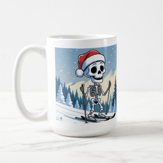 スキーを楽しむクリスマススケルトン  コーヒーマグカップ (左)