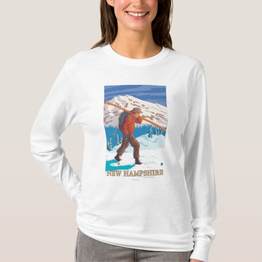 スキーを運んでいる新しいHampshireSkier Tシャツ (正面)