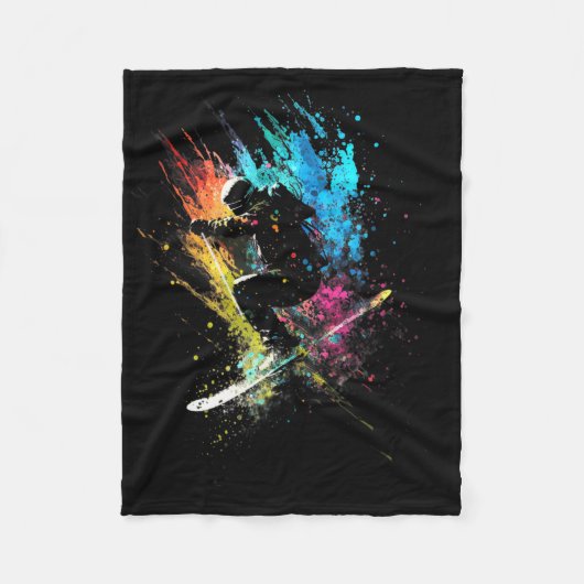 スキーアスプラッシュアートフリースタイルスキーレトロスキー フリースブランケット (正面)