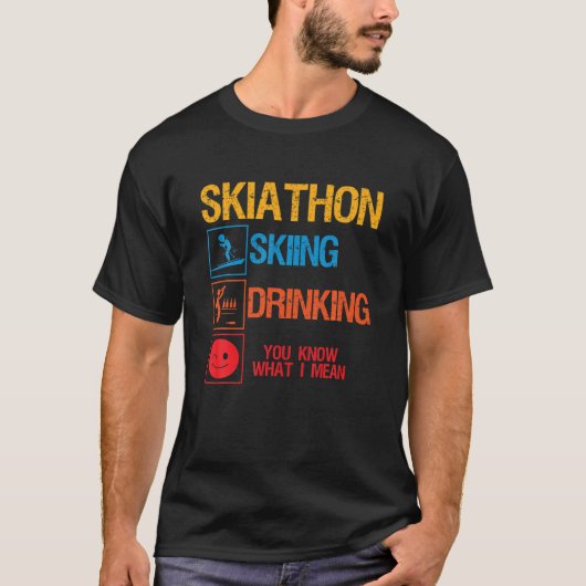 スキーアスロン,トライアスロンパーティーを飲む Tシャツ (正面)