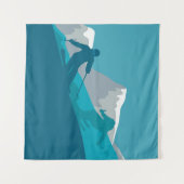 スキーアットマウンテンズスキーヤー抽象芸術イラストレーション タペストリー (正面(横))