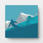 スキーアットマウンテンズスキーヤー抽象芸術イラストレーション フォトプラーク (正面)