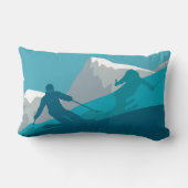 スキーアットマウンテンズスキーヤー抽象芸術イラストレーション ランバークッション (裏面)