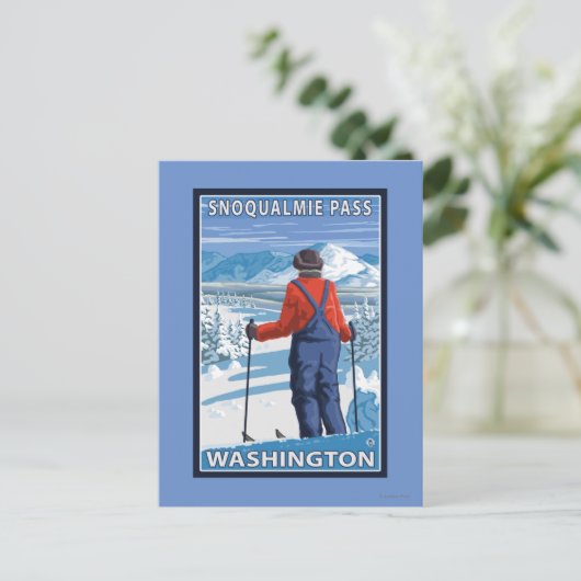 スキーアパージング – ワシントン州スノクアルミエパス ポストカード (スタンド正面)