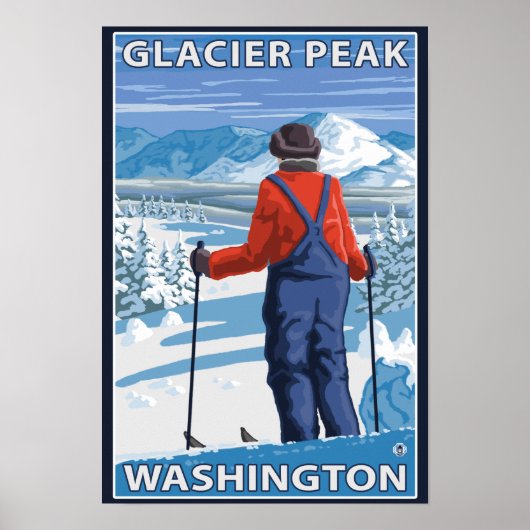 スキーアパージング – ワシントンGlacier Peak ポスター (正面)