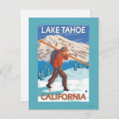 スキーア運ズスノースキー – カリフォルニア州タホ湖 ポストカード (正面/裏面)
