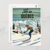 スキーインケベックカナダヴィンテージトラベルイラストレーション ポストカード (正面/裏面)