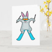 スキーウェアのウサギ カード (黄色い花)