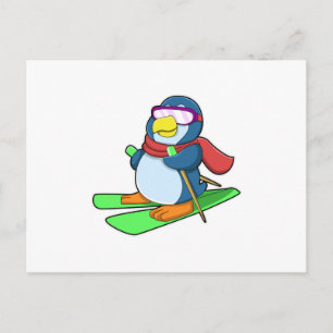 スキーウェアのペンギン(スキー用マフラーとサングラス付き) ポストカード