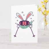 スキーウサギ スキーポール スキーゴーグル マフラー付き カード (黄色い花)