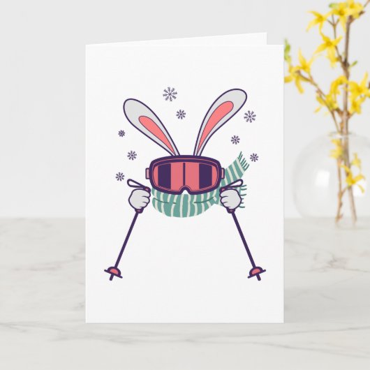 スキーウサギ スキーポール スキーゴーグル マフラー付き カード (黄色い花)