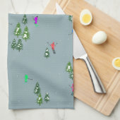 スキーオープニングクリスマススキーホリデースキーズブルー キッチンタオル (四つ折り)