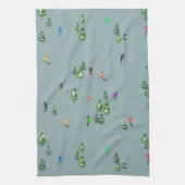 スキーオープニングクリスマススキーホリデースキーズブルー キッチンタオル (縦)