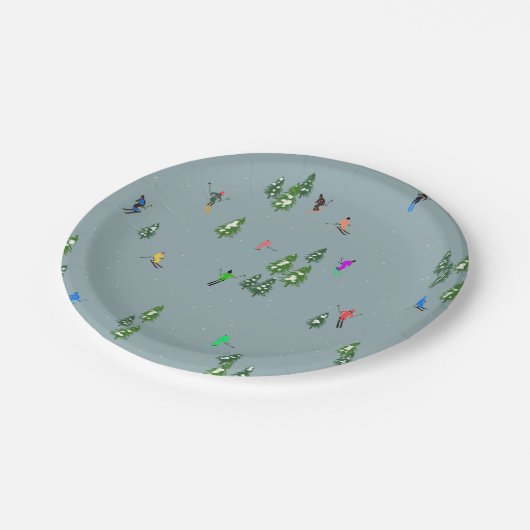 スキーオープニングクリスマススキーホリデースキーズブルー ペーパープレート (アングル)