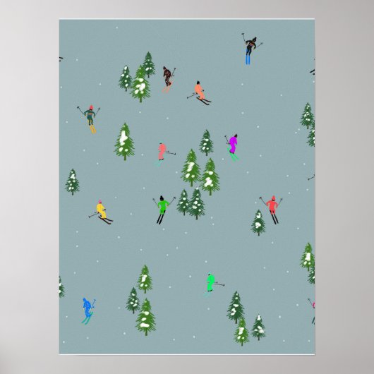 スキーオープニングクリスマススキーホリデースキーズブルー ポスター (正面)