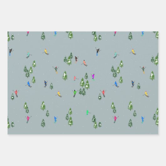 スキーオープニングクリスマススキーホリデースキーズブルー ラッピングペーパーシート (正面3)