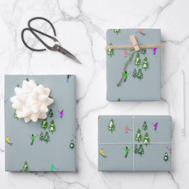 スキーオープニングクリスマススキーホリデースキーズブルー ラッピングペーパーシート