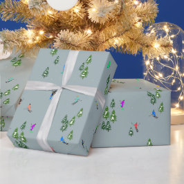 スキーオープニングクリスマススキーホリデースキーズブルー ラッピングペーパー