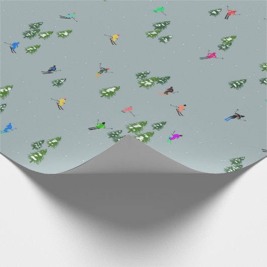 スキーオープニングクリスマススキーホリデースキーズブルー ラッピングペーパー (角)