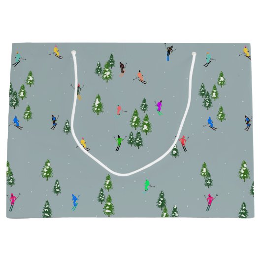 スキーオープニングクリスマススキーホリデースキーズブルー ラージペーパーバッグ (正面)