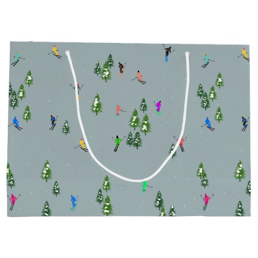 スキーオープニングクリスマススキーホリデースキーズブルー ラージペーパーバッグ (裏面)