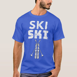スキーカッコいい恋人スポーツ雪スキーをする男性女性 Tシャツ
