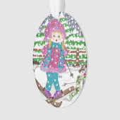 スキーガールの楕円形アクリルクリスマス装飾品 オーナメント (正面)