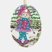 スキーガールオーバルセラミッククリスマスオーナメント セラミックオーナメント (裏面)
