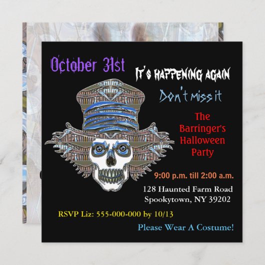 スキークロクールウフライトハロウィーンスクエア招待状 招待状 (正面/裏面)