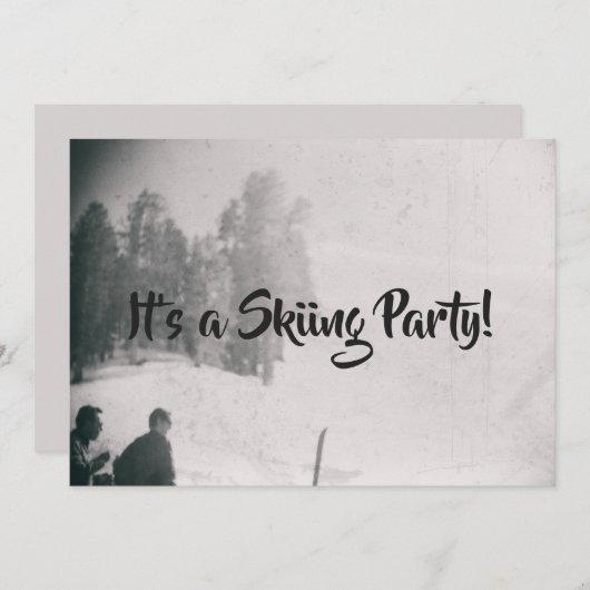 スキーゲレンデパーティーレトロ雪山 招待状 (正面/裏面)