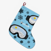 スキーゴーグルと雪お洒落片 ラージクリスマスストッキング (正面 (吊り時))